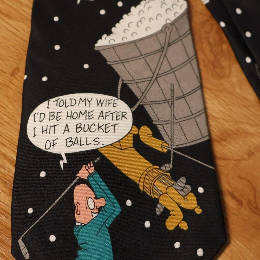 Richard Torrey Bench Warmers Golf Humor Tie Mens Black Novelty Italian Silk USA